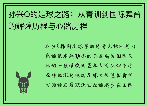 孙兴O的足球之路：从青训到国际舞台的辉煌历程与心路历程